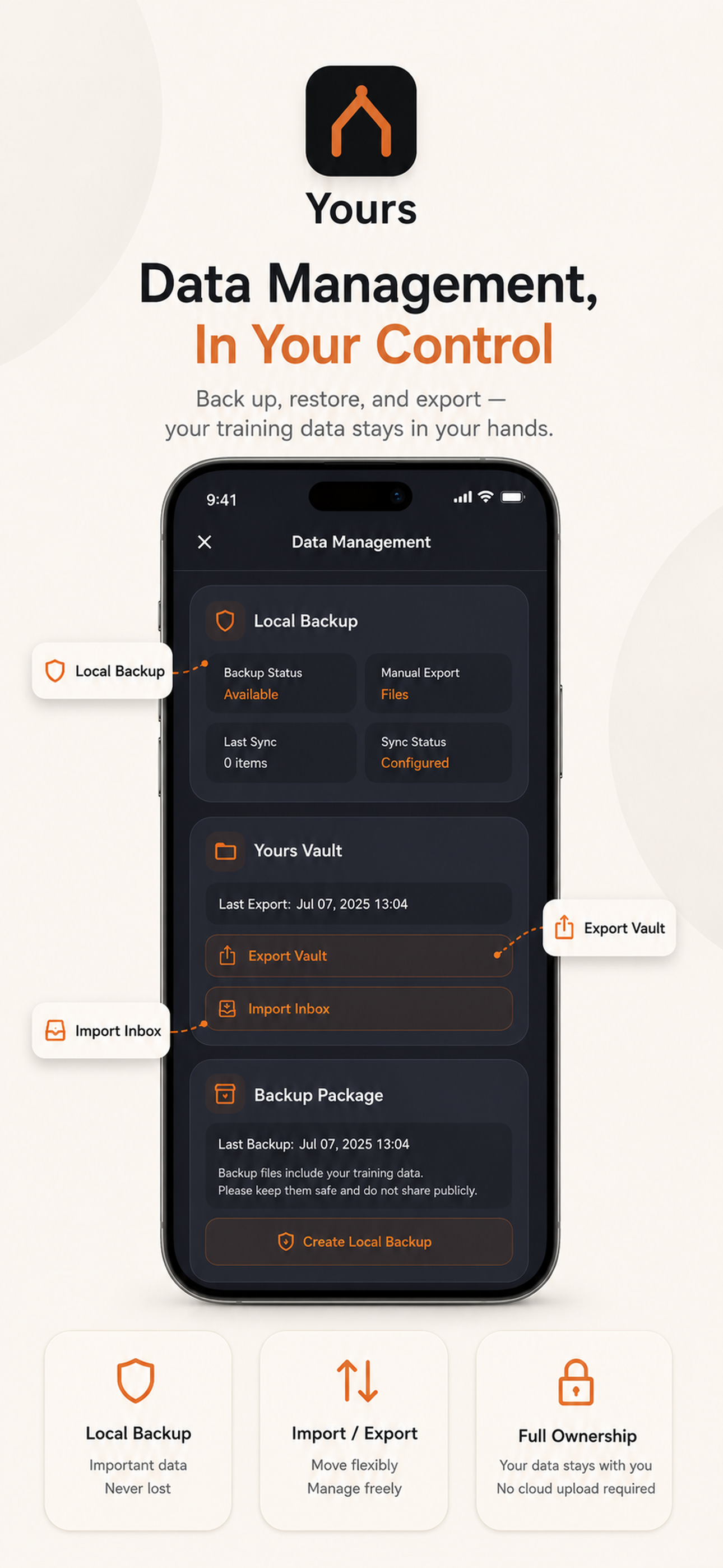 有思 App 数据管理与 Yours Vault 截图
